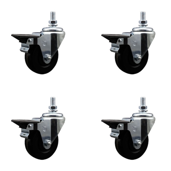 35 Inch Phenolic 10 MM Threaded Stem Caster Set with Brake